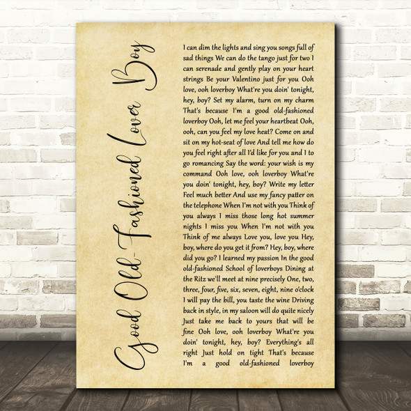 Queen Good Old-Fashioned Lover Boy Rustic Script Song Lyric Music Print