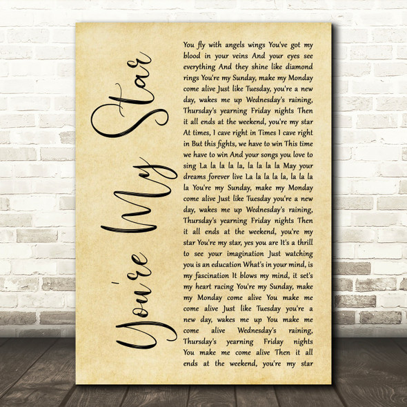 Stereophonics You're My Star Rustic Script Song Lyric Music Print