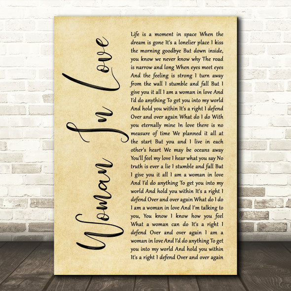 Barbra Streisand Woman In Love Rustic Script Song Lyric Music Print