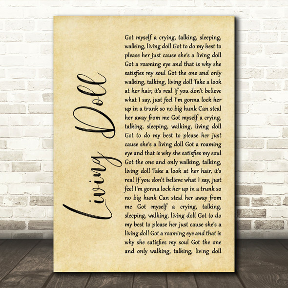 Cliff Richard and The Drifters Living Doll Rustic Script Song Lyric Music Print