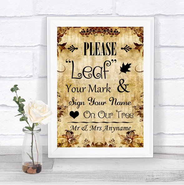 Autumn Vintage Fingerprint Tree Instructions Personalized Wedding Sign