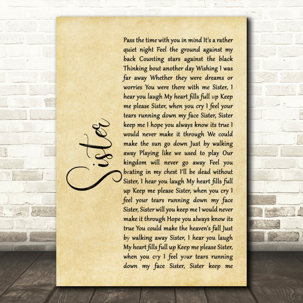 Dave Matthews Sister Rustic Script Song Lyric Music Print