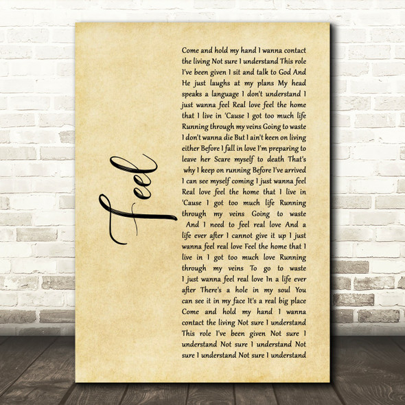 Robbie Williams Feel Rustic Script Song Lyric Music Print