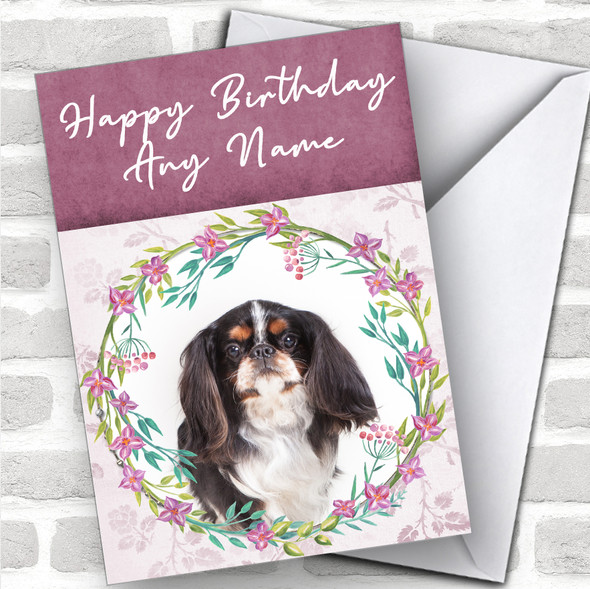 English Toy Spaniel Dog Pink Floral Animal Personalized Birthday Card