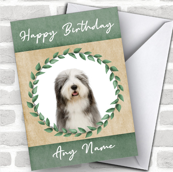 Old English Sheepdog Dog Green Animal Personalized Birthday Card