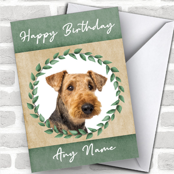 Airedale Terrier Dog Green Animal Personalized Birthday Card