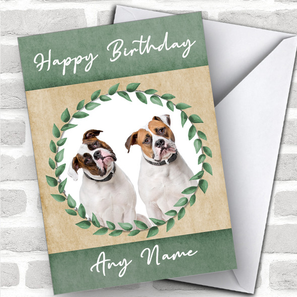 American Bulldog Dog Green Animal Personalized Birthday Card