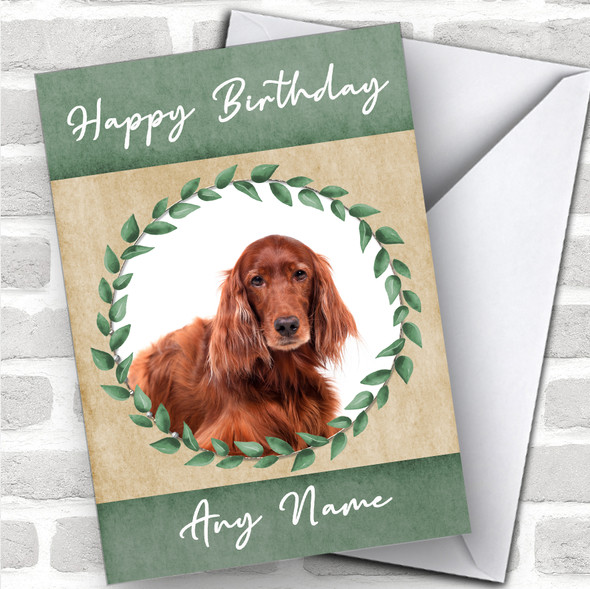 Irish Red Setter Dog Green Animal Personalized Birthday Card