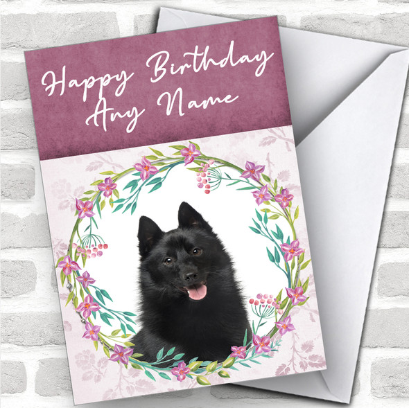Schipperke Dog Pink Floral Animal Personalized Birthday Card