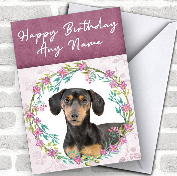 Dachshund Dog Pink Floral Animal Personalized Birthday Card