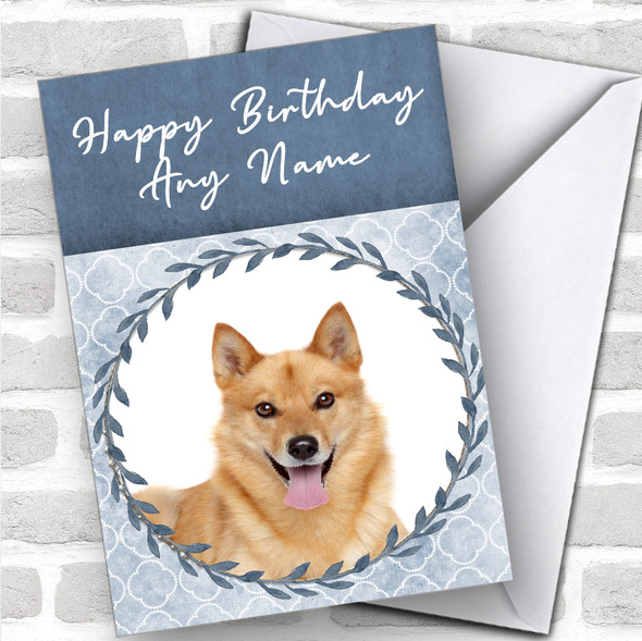 Finnish Spitz Dog Blue Animal Personalized Birthday Card