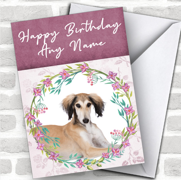 Saluki Dog Pink Floral Animal Personalized Birthday Card