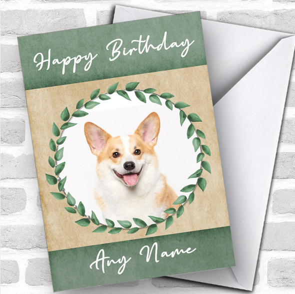 Welsh Corgi Dog Green Animal Personalized Birthday Card