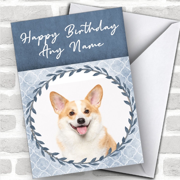 Welsh Corgi Dog Blue Animal Personalized Birthday Card