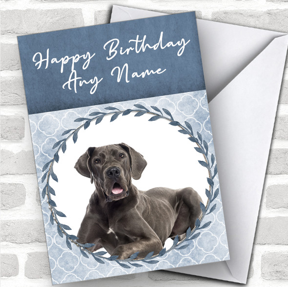 Great Dane Dog Blue Animal Personalized Birthday Card