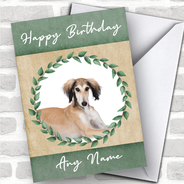 Saluki Dog Green Animal Personalized Birthday Card