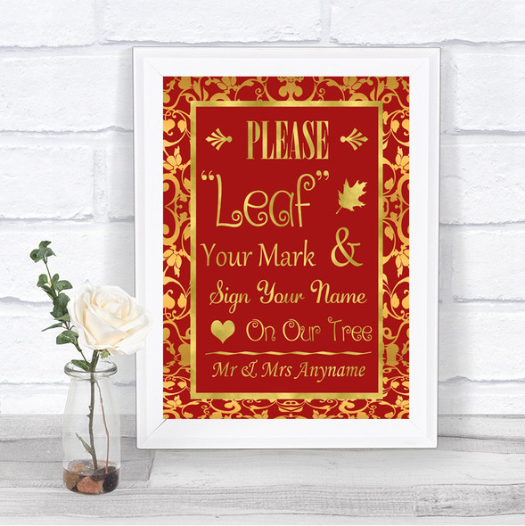 Red & Gold Fingerprint Tree Instructions Personalized Wedding Sign