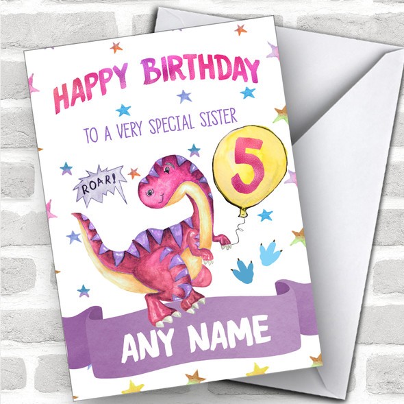 Personalized Girls Birthday Card Dinosaur 1St 2Nd 3Rd 4Th 5Th 6Th Sister