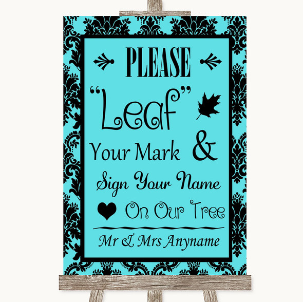 Tiffany Blue Damask Fingerprint Tree Instructions Personalized Wedding Sign