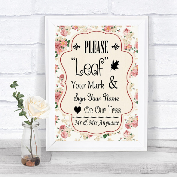 Vintage Roses Fingerprint Tree Instructions Personalized Wedding Sign