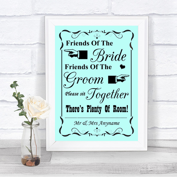 Aqua Friends Of The Bride Groom Seating Personalized Wedding Sign