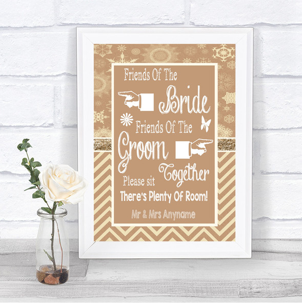 Brown Winter Friends Of The Bride Groom Seating Personalized Wedding Sign