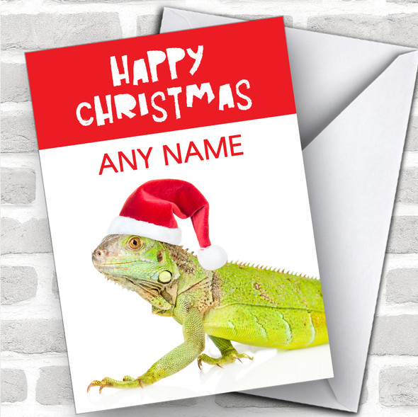 Green Lizard In Santa Hat Animal Personalized Christmas Card