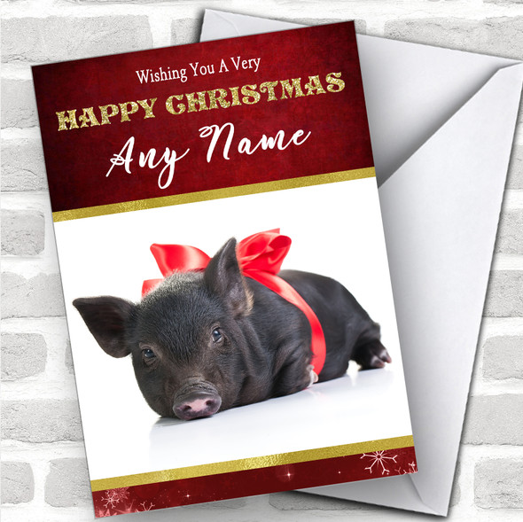 Cute Baby Black Piglet Animal Personalized Christmas Card
