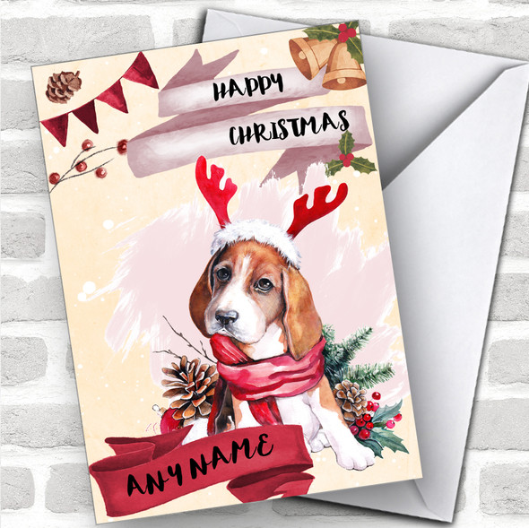 Watercolour Beagle Dog Animal Personalized Christmas Card