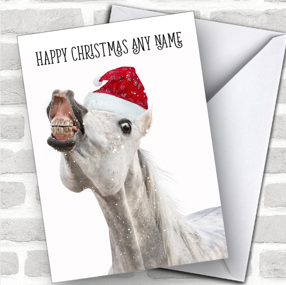 Funny Horse Smiling Animal Personalized Christmas Card