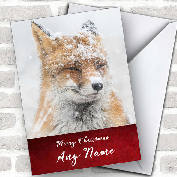 Snowy Red Fox Animal Personalized Christmas Card