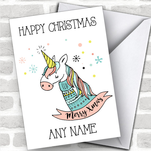 Unicorn In Scarf Children's Personalized Christmas Card