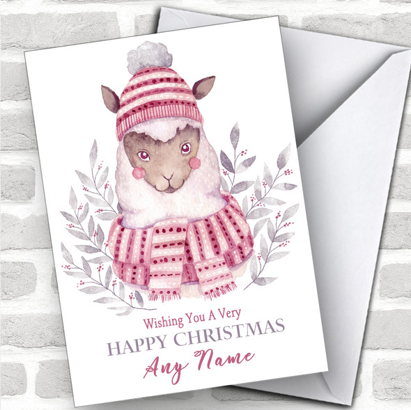 Watercolour Alpaca Cute Personalized Christmas Card