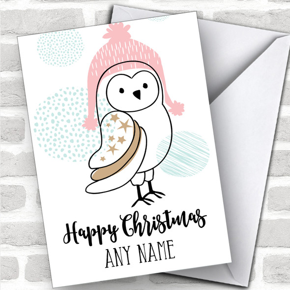 Owl In Hat Cute Personalized Christmas Card