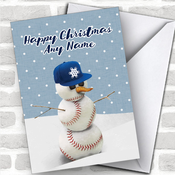 Baseball Snowman With Cap Hobbies Personalized Christmas Card