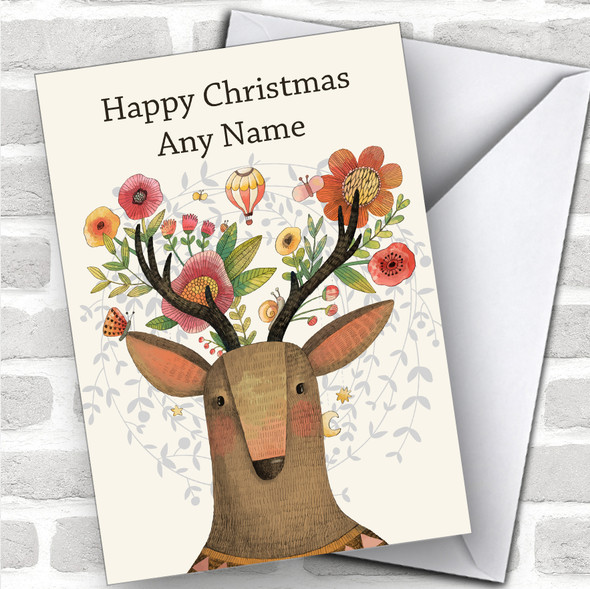 Rustic Deer Modern Personalized Christmas Card