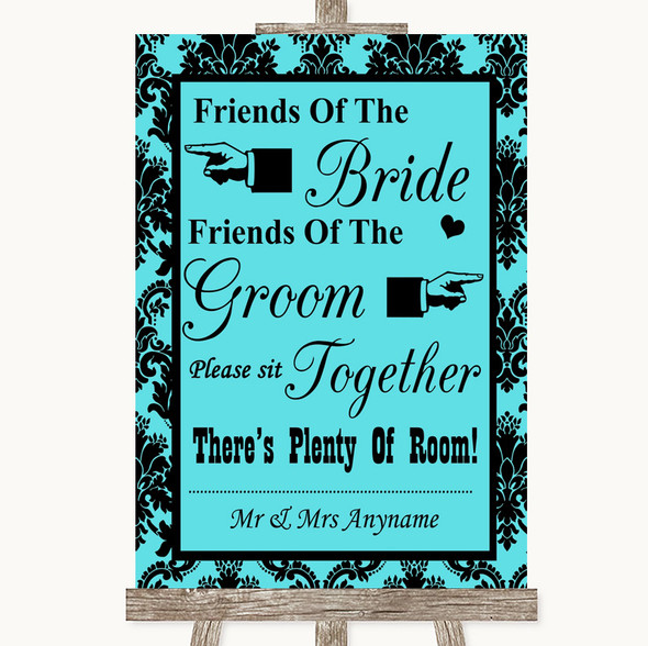 Tiffany Blue Damask Friends Of The Bride Groom Seating Personalized Wedding Sign