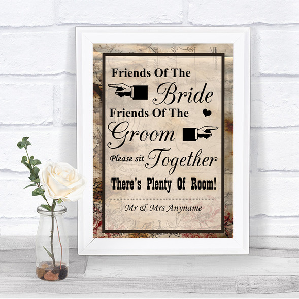 Vintage Friends Of The Bride Groom Seating Personalized Wedding Sign