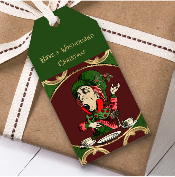 Alice In Wonderland Green Gold Text Christmas Gift Tags