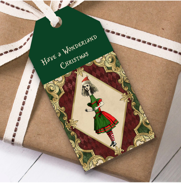 Alice In Wonderland Green Gold Christmas Gift Tags