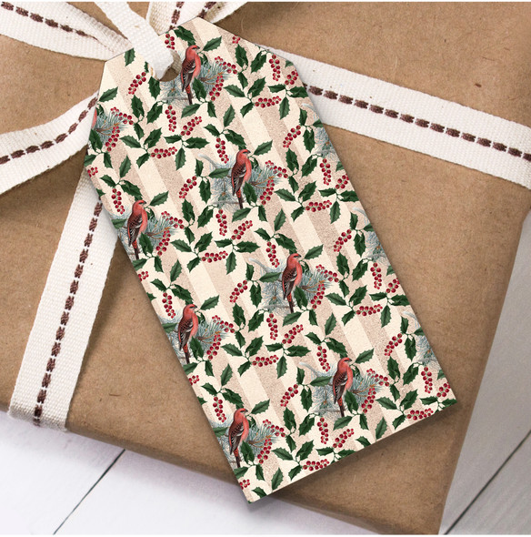 Vintage Rustic Holly Birds Christmas Gift Tags