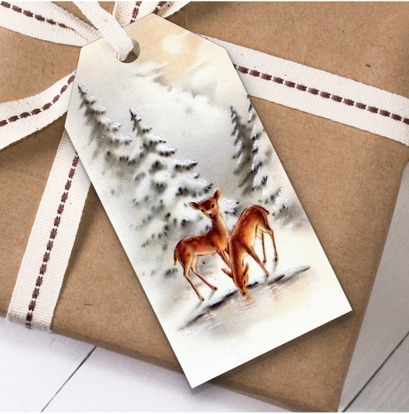 Vintage Traditional Deer Christmas Gift Tags
