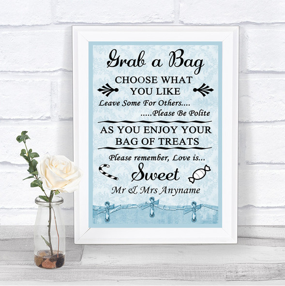 Blue Shabby Chic Grab A Bag Candy Buffet Cart Sweets Personalized Wedding Sign