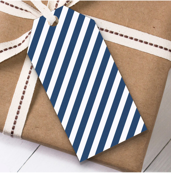Navy Blue White Stripes Christmas Gift Tags