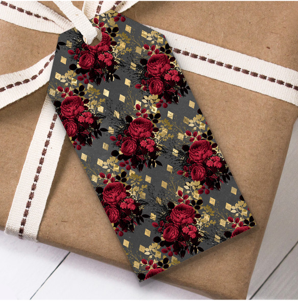 Gothic Red Gold Roses Christmas Gift Tags