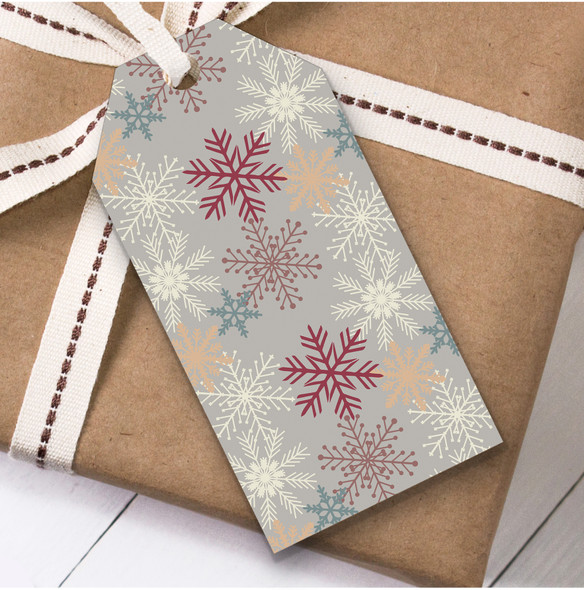 Red Grey Snowflakes Christmas Gift Tags