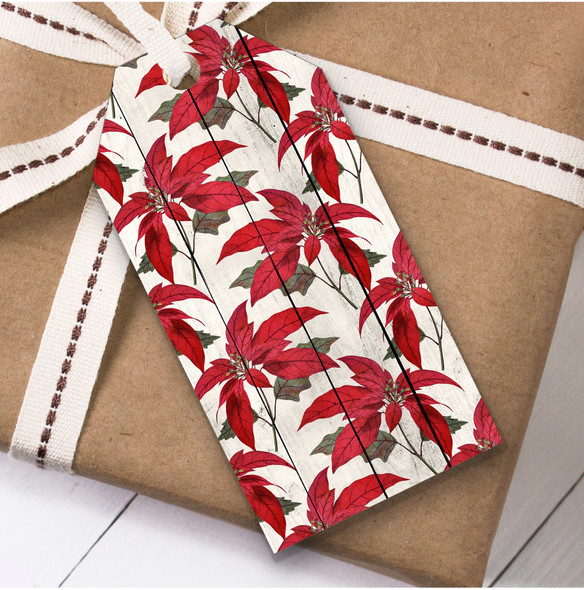 Wood And Red Flower Christmas Gift Tags