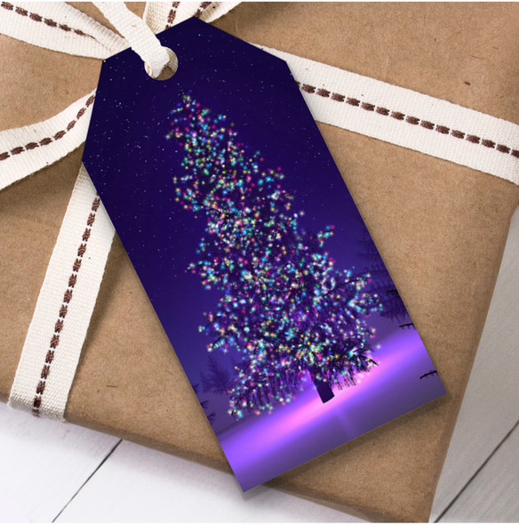 Purple Tree Lights Christmas Gift Tags