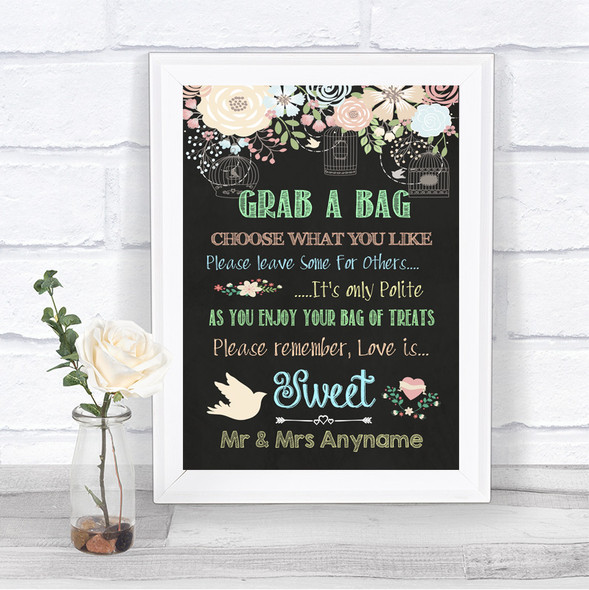 Shabby Chic Chalk Grab A Bag Candy Buffet Cart Sweets Personalized Wedding Sign