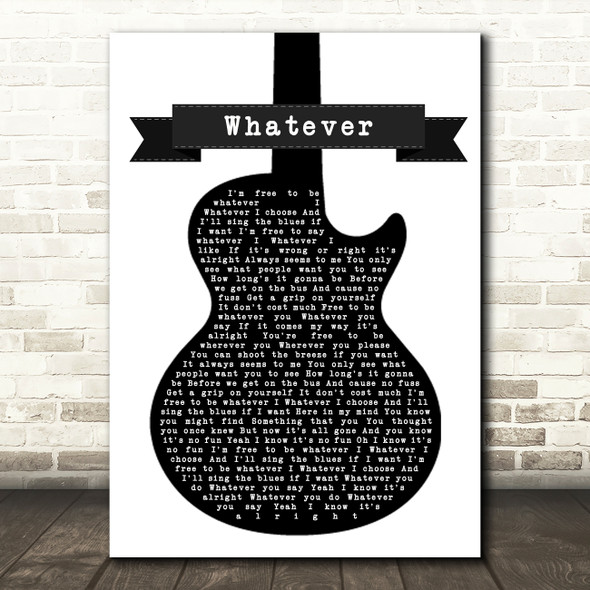 Oasis Whatever Black & White Guitar Song Lyric Print